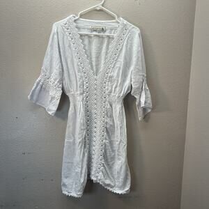 SEASPICE RESORT WEAR COVER UP Crochet Knit Boho Lace Dress White SZ M Cotton